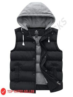 Plus Size Quilted Puffer Vest Hooded Warm Winter Sleeveless Zip Up